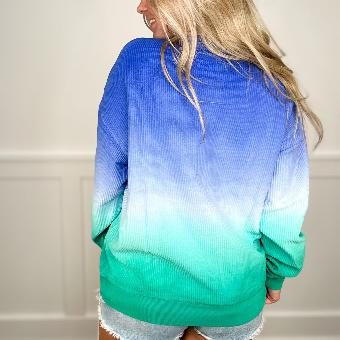 Getting Comfy Corded Cotton Long Sleeve Ombré Avery Mae Crewneck Sweatshirt - 5 colors!