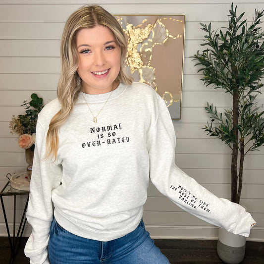 Normal is Overrated Cotton Blend Long Sleeve Heathered Grey Avery Mae Graphic Crewneck Sweatshirt