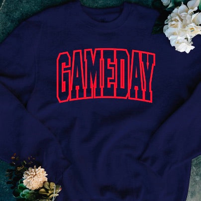 Yay For Game Day Cotton Blend Long Sleeve Avery Mae Graphic Crewneck Sweatshirt - 6 colors!