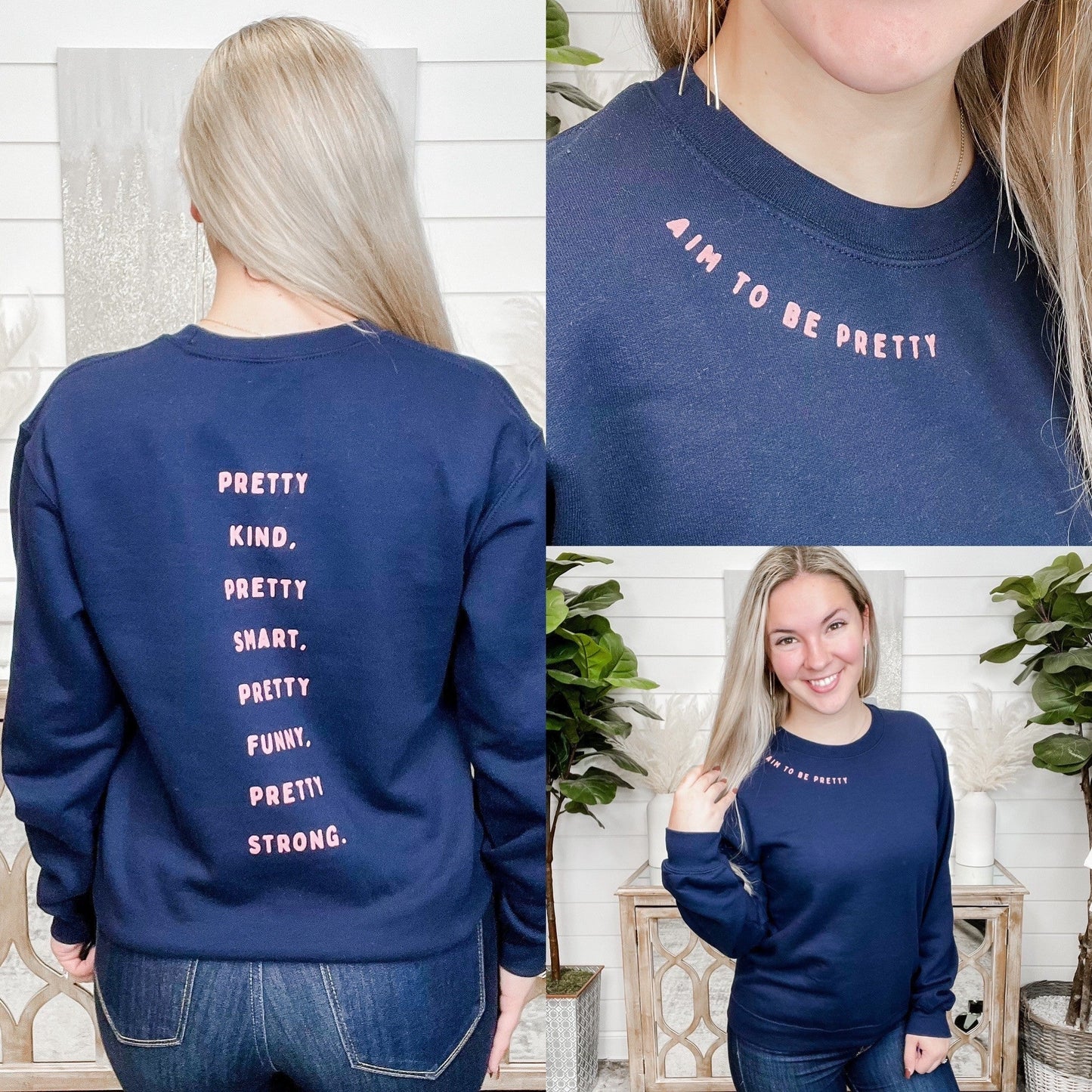 You Are Pretty Navy Kids Crewneck Sweatshirt