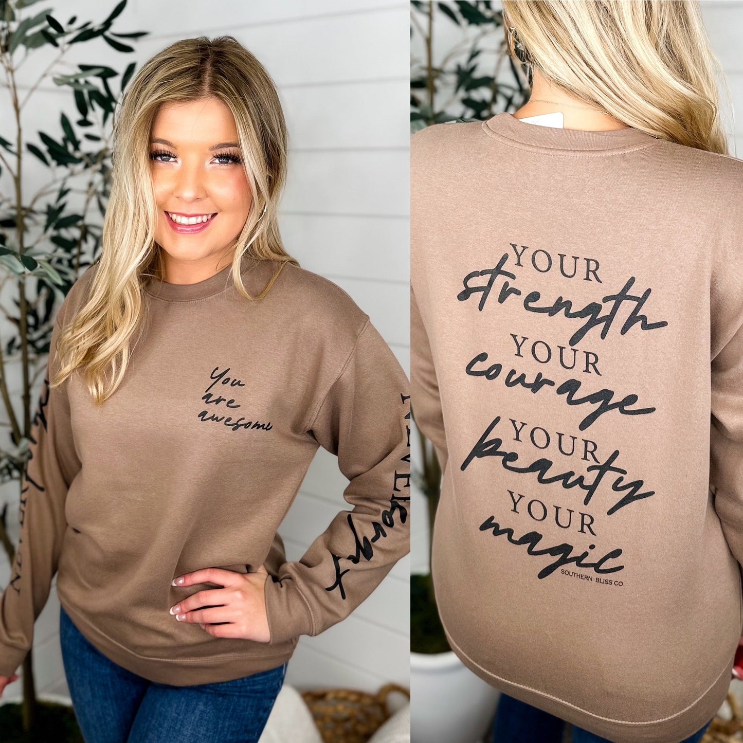 You are Awesome Cotton Blend Long Sleeve Avery Mae Graphic Crewneck Sweatshirt - 2 colors!