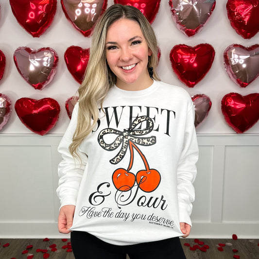 Sweet & Sour Cotton Blend Long Sleeve White Avery Mae Graphic Crewneck Sweatshirt