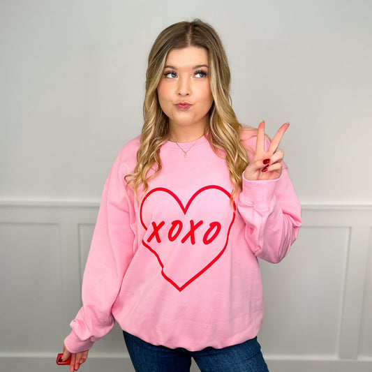 XOXO Love Cotton Blend Long Sleeve Pink Avery Mae Graphic Crewneck Sweatshirt