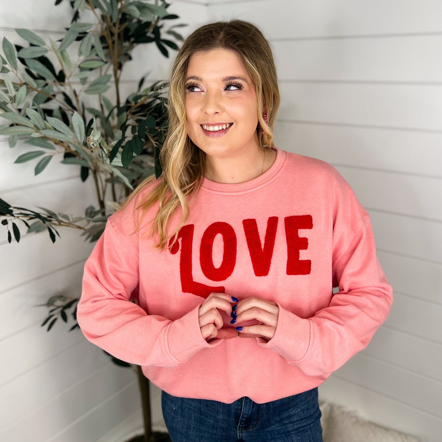 True Love Cotton Blend Long Sleeve Pink Avery Mae Crewneck Sweatshirt