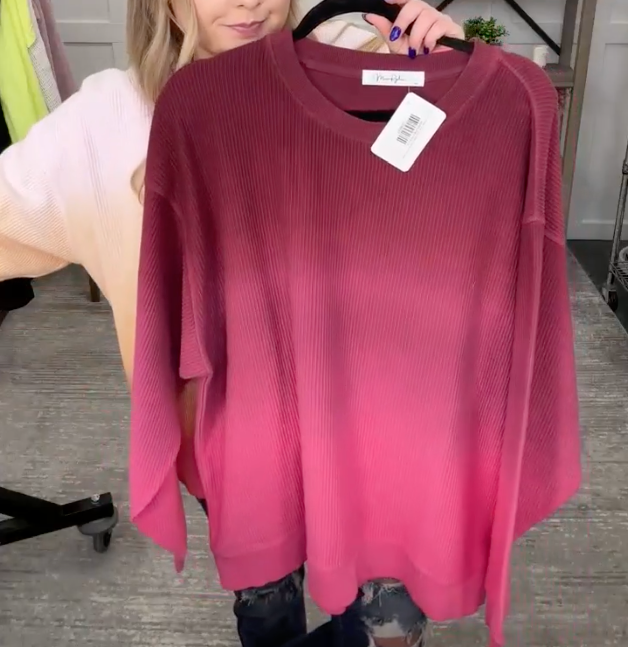 Getting Comfy Corded Cotton Long Sleeve Ombré Avery Mae Crewneck Sweatshirt - 5 colors!